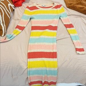 American Eagle Outfitters Red and Pink Striped Sweater